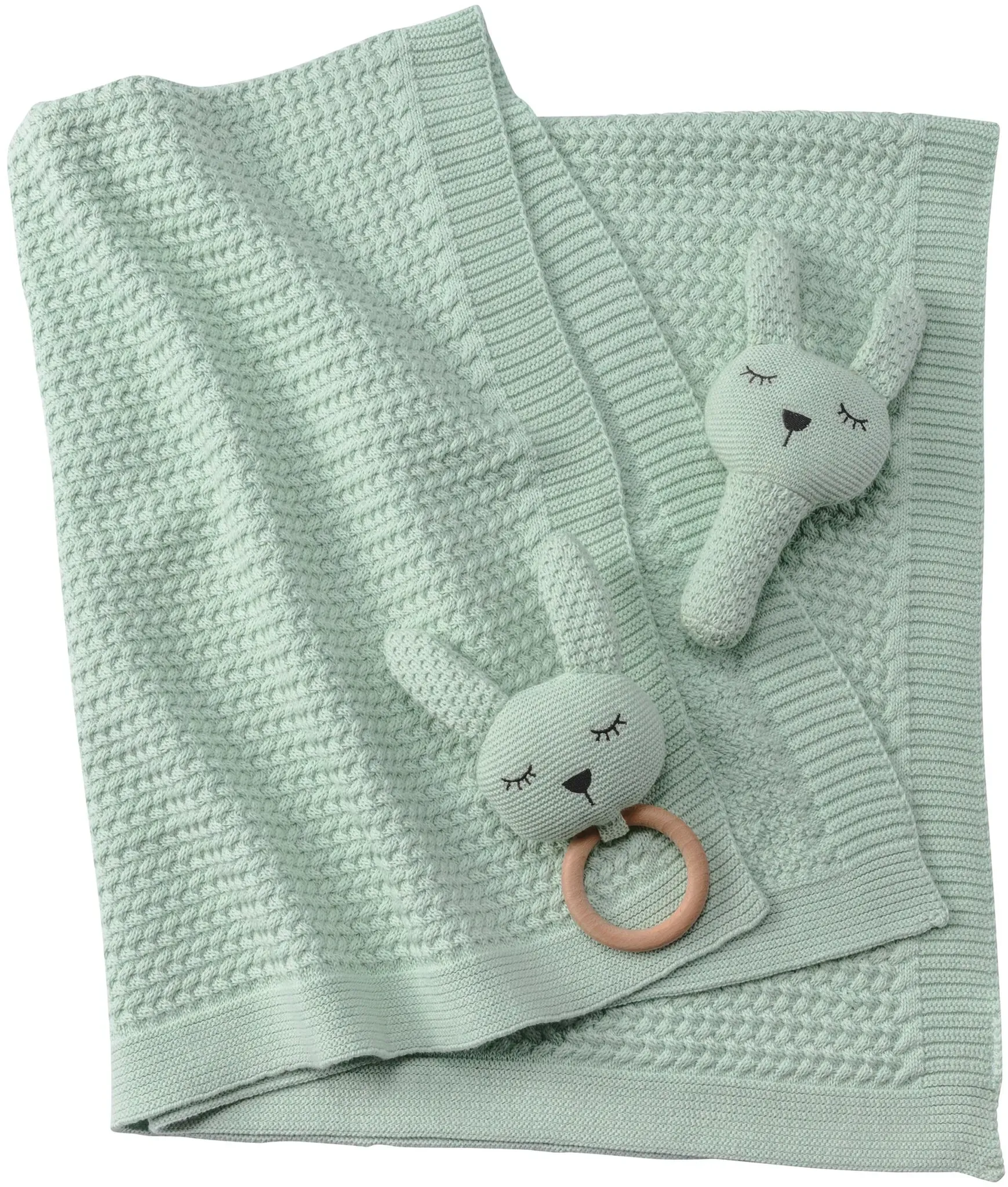 BORNINO HOME Babydecken-Set mit Häschen Greifling 80x100 cm, gruen