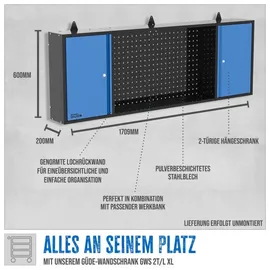 Güde Hängeschrank Metall 170 x 60 x 20 cm schwarz/blau abschließbar