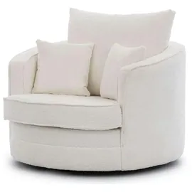 S-Style Drehsessel Ted Bouclé 107 x 94 x 0 cm Weiß drehbar mit Kissen
