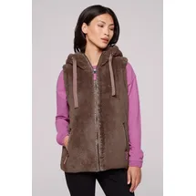 Soccx Damen Weste im Sherpa-Look mit Kapuze Dark Mocha M - M