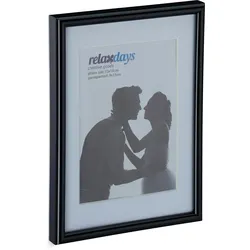 Relaxdays Bilderrahmen 2er Set, 13x18 cm, Passepartout 9x13 cm, Glasscheibe, Fotorahmen zum Stellen & Hinhängen, schwarz