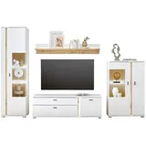 furn.design Wohnwand weiß Eiche Wotan, Metall, Nachbildung, 305x200x42 cm, Wohnzimmer, Wohnwände, Anbauwände