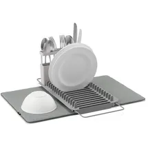 Umbra Udry Abtropfgestell über dem Spülbecken und Mikrofaser Abtropfmatte, Faltbar, platzsparend und leicht verstaubar, Anthrazit, 51 x 57 x 17