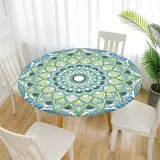 FANSU Retro Mandala Runde Tischdecke Elastisch Abwaschbar für Draußen Rund Tischdecken Wasserdicht Tischdecken Lotuseffekt Tischtuch für Outdoor Garten (Durchmesser 100cm,Blue Mandala)