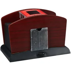 Relaxdays Kartenmischer Elektrisch, Holz, 4 Decks, Kartenmischmaschine zum Mischen von Karten, schwarz-braun
