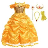 Lengender Prinzessin Die Schöne und das Biest Kostüm Kinder Mädchen Halloween Weihnachten Kleid 3-11 Jahre (Dress Set, 150) - 150