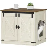 Hzuaneri Katzenklo Schrank, Katzenschrank, Katzentoilette mit Herausnehmbarer Trennwand, Katzenhaus, Umkehrbarer Eingang Links oder Rechts, als Sideboard, 60 x 50 x 54 cm, Vintagebraun-Weiß CB84514X