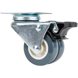HMF 6720 Doppelte Schwerlastrollen mit Bremse Polyurethan, 4 Stück 50 mm, bis 400 kg Grau