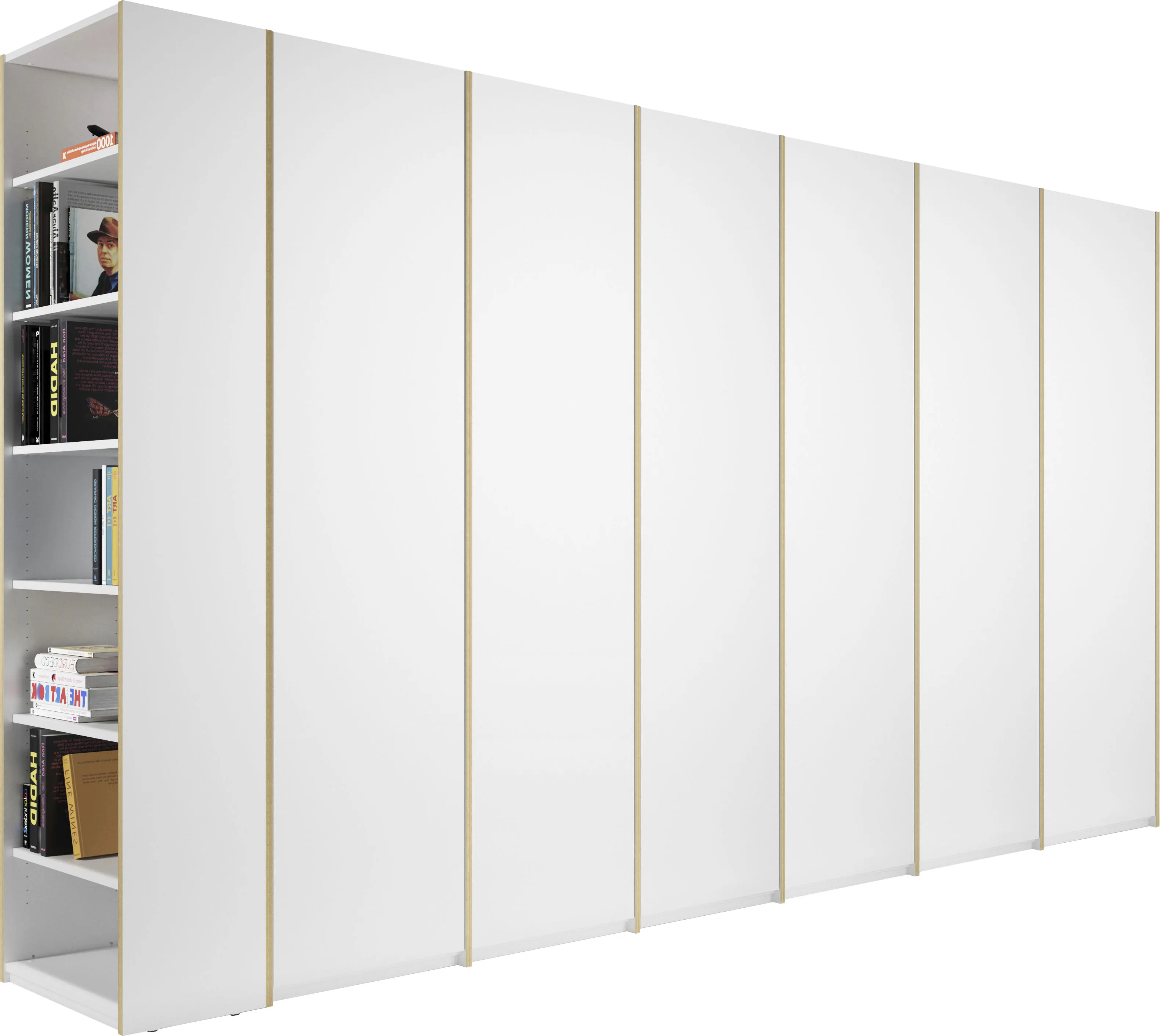 Müller SMALL LIVING Drehtürenschrank »Modular Plus Variante 7«, mit fünf Anbauelementen, links oder rechts montierbarem Seitenregal Müller SMALL LIVING weiß/birke