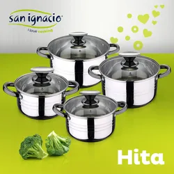 San Ignacio - Kochgeschirr 16/18/20/24 cm aus Edelstahl, geeignet für Induktion, mit 3 Daimiel-Silikon-Küchenutensilien