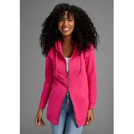 FLASHLIGHTS Sweatjacke FLASHLIGHTS, Damen, Gr. 32/34, pink, Interlock, Obermaterial: 95% Baumwolle, 5% Elasthan. Kapuzenfutter: 100% Baumwolle, unifarben, Basic, lässig geschnitten Po-bedeckend, Sweatjacken Sweatjacke, in langer Form mit Zipper