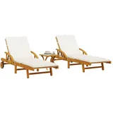 Festnight Doppelliege Outdoor 2 Personen Doppel Sonnenliege Holz mit Rollen und Tisch Verstellbare Klappliege Gartenliege Klappbar Sonnenbett Liege Outdoor Holzliege Massivholz