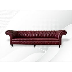 JVmoebel Chesterfield-Sofa Bordeaux Big Sofa Couch Chesterfield 265cm Sofa 100% Leder Sofort, 1 Teile, Made in Europa rot