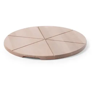 HENDI Pizzabretter, Buchenholz, Buchenholz, Flammkuchenbrett, Brotschaufel, Pizzaschaufel, mit Rillen zum Schneiden von 6 gleichgroßen Stücken, ø400mm