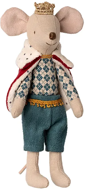 Maileg Königsmaus Papa Stofftier - 16 cm, Baumwolle, handgefertigt - Mit Krone und Mantel, liebevolles Design