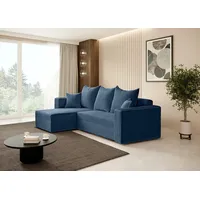 beautysofa L-förmiges Lounge-Ecke Hamlet L-Form Corner Sofa aus Cordstoff universelle Schlafsofa inkl. Schlaffunktion Bettkasten, Farbe: Blau - Blau