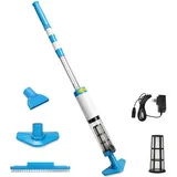 Kabelloser Poolsauger mit 1600mAh Akku, Tragbarer Akku Poolreiniger mit Verlängerungsstange, Filter und 3 Köpfe, Max. 165cm, Pool Staubsauger für Schwimmbad, Whirlpool & Planschbecken