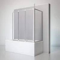 Schulte Badewannenaufsatz Well mit Seitenwand, 3-teilig faltbare Duschwand für Badewanne, 129 x 140 x 75 cm, Kunstglas Tropfen-Dekor, Duschabtrennung Badewanne, Alu Natur