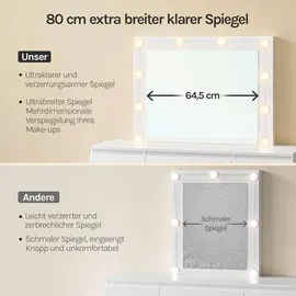 Woltu Schminktisch mit LED-Beleuchtung, einstellbare Helligkeit, Weiß - Weiß