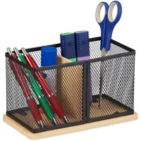 Relaxdays Stiftehalter Bambus & Mesh 11 x 19 x 10 cm Schwarz/Natur