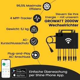 sunpro power Growatt NEO Wechselrichter 2000M-X2 | PV WIFI Wechselrichter für Balkonkraftwerk