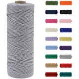 MORAINJAY Makramee Garn 3mm, Makramee Garn Grau, Makramee Baumwollgarn 3mmx100m, Baumwollkordel Natur, Baumwoll Bastelschnur für Basteln Stricken Boho Deko DIY Handwerk Wandbehang Wohnzimmer Balkon