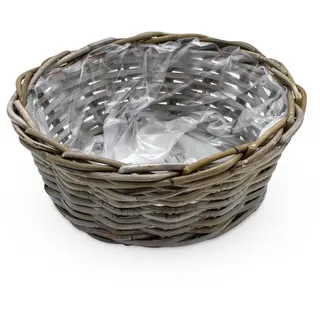 Weide Pflanz Korb rund natur mit Folie - 30 cm - Garten Deko Rattan Blumen Topf