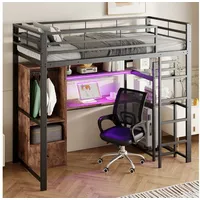 TavilaEcon Hochbett Kinder-Hochbett mit integrierter Schubladen und Regale mit Schreibtisch, LED-Beleuchtung und Sicherheitsgeländer schwarz 144.5 cm x 203 cm x 174 cm