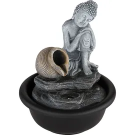 GLOBO Zimmerbrunnen Buddha Wasserfall Springbrunnen Deko LED-Licht H 19 cm Grau