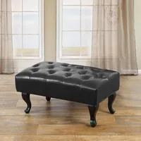 Mendler Ottomane Chesterfield, Sitzhocker Fußablage Hocker, Kunstleder 39x77x47cm ~ schwarz