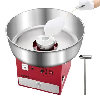 Vevor elektrische Zuckerwattemaschine kommerzielle Zuckerwattegeräte (1000 W) mit 52 cm Edelstahlschüssel & Zuckerschaufel & Schublade, perfekt für Kindergeburtstage Familienfeiern Rot