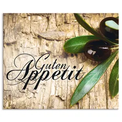 Küchenrückwand ARTLAND "Oliven Guten Appetit", braun, B:60cm H:50cm, Aluminium, Spritzschutzwände, Alu Spritzschutz mit Klebeband, einfache Montage