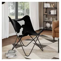 vidaXL Butterfly-Sessel Echtleder 45,5 x 65,5 x 0 cm Schwarz/Weiß