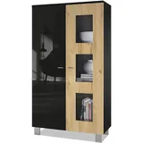 Vladon Standvitrine Denjo 71 x 129 x 35 cm Schwarz matt/ Schwarz Hochglanz/ Braun