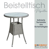 Beistelltisch Tisch Polyrattan Gartentisch Rattan Balkontisch Rund Grau-Mix