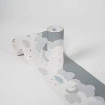 A.S. Création selbstklebende Bordüre mit Wolkenmotiv – 0,155 x 5,00 m – Grau, Blau, Weiß – moderne Kinderzimmer Borte Made in Germany – 403744