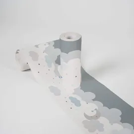 A.S. Création selbstklebende Bordüre mit Wolkenmotiv – 0,155 x 5,00 m – Grau, Blau, Weiß – moderne Kinderzimmer Borte Made in Germany – 403744