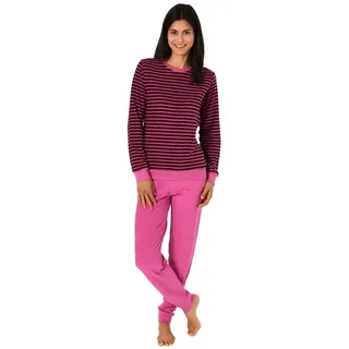 Normann Pyjama Damen Frottee Pyjama langarm mit Bündchen in Streifenoptik rot 36/38