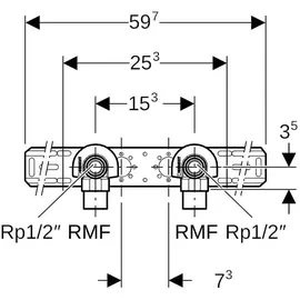 Geberit Anschlusswinkel RMF 1/2xRp 1/2, 597mm, 90Grad, 2-fach