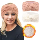 DRESHOW Stirnband Damen Winter Stirnbänder Strick, Haarband Ohrenwärmer, Dickes Fleecefutter Haarbänder Verdicken Headwrap Kopfband für Damen - 1 stück (2er Pack)