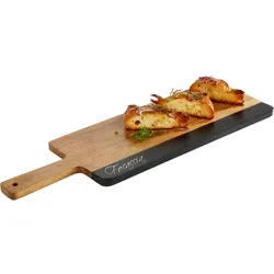 Servierbrett APS, braun (schwarz, braun), B:18cm H:1,5cm L:56cm, Akazienholz, Schiefer, Schneidebretter