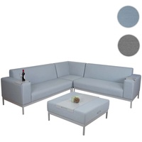 Mendler Alu-Garten-Garnitur HWC-C47, Sofa, Outdoor Stoff/Textil blau mit Ablage, ohne Kissen