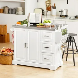 SoBuy Kücheninsel mit 3 Schubladen 130 x 71 x 91 cm Weiß/Grau