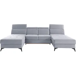 Wohnlandschaft INOSIGN "Cardiz U-Form", grau, B:296cm H:83cm T:173cm, Webstoff (100% Polyester), Luxus-Microfaser Paris (90% Polyester/10% Polyamid), Struktur fein (100% Polyester), Samtoptik (100% Polyester), Sofas, inkl.Kopfteilverstellung und Federkern wahlweise mit Bettfunktion