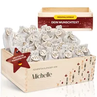 Amari ® Personalisierte Adventskiste 008 - Adventskalender 2025 aus Holz mit Namen - Weihnachtskalender für Kinder & Erwachsene
