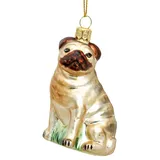 SIKORA Mops besondere Weihnachtskugel Glas Christbaumschmuck Deko Figur Weihnachten Anhänger - Meisterstücke - BS706, Variante:beige