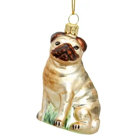 SIKORA Mops besondere Weihnachtskugel Glas Christbaumschmuck Deko Figur Weihnachten Anhänger - Meisterstücke - BS706, Variante:beige