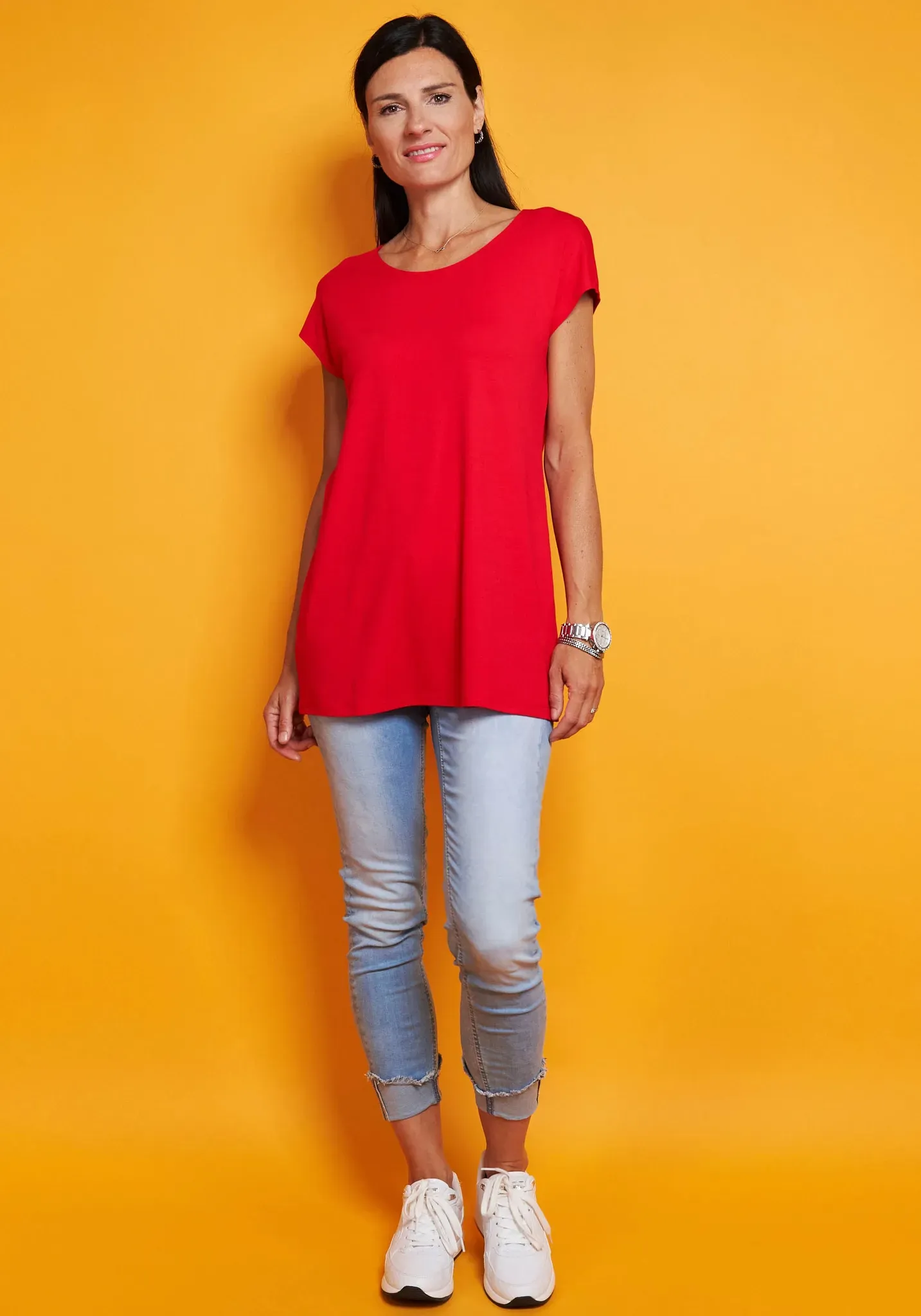 Longshirt SEIDEL MODEN, Damen, Gr. 54, rot, Jersey, Obermaterial: 95% Viskose, 5% Elasthan, unifarben, normal Po-bedeckend, Rundhals, angeschnitten abgesteppte Kante, Shirts Longshirt, MADE IN GERMANY, Topseller