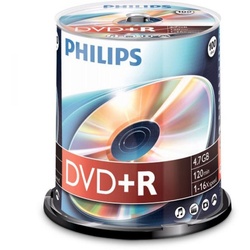 Philips DVD-Rohling DVD+R 4,7 GB Philips 16x Speed in Cakebox 100 Stück