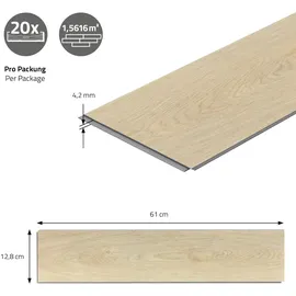 ML-Design Click Vinylboden, Fischgrät Eiche Natur, Braun, Holzoptik, wasserfest, Belastungsklasse 34